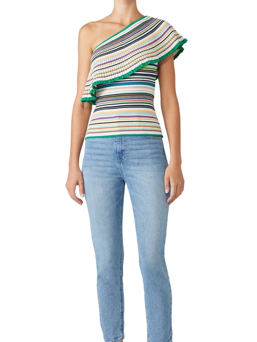 Milly Rainbow Stripe One Shoulder Knit Blouse. Size M. Retail $295
